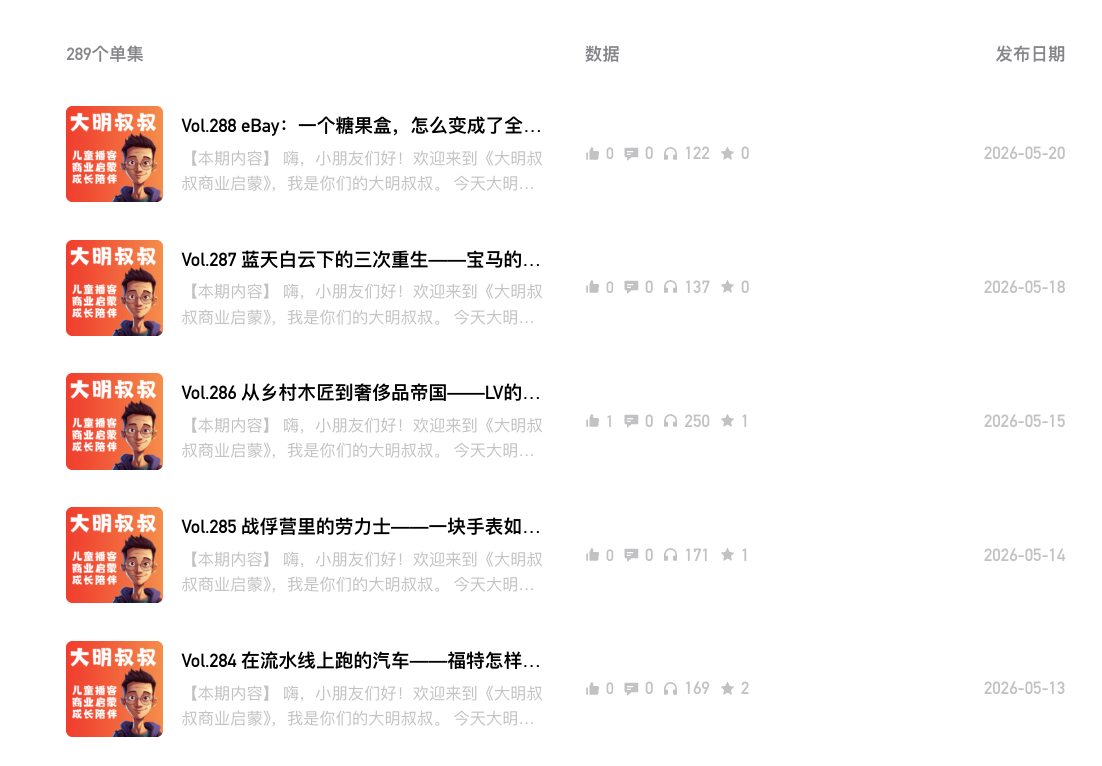 大明叔叔播客频道一览